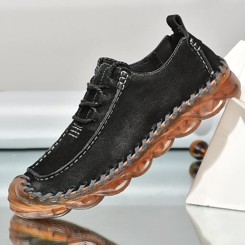 Zapatos Casuales Con Cordones Antideslizantes De Cuero Genuino Suave Cosido A Mano Para Hombres