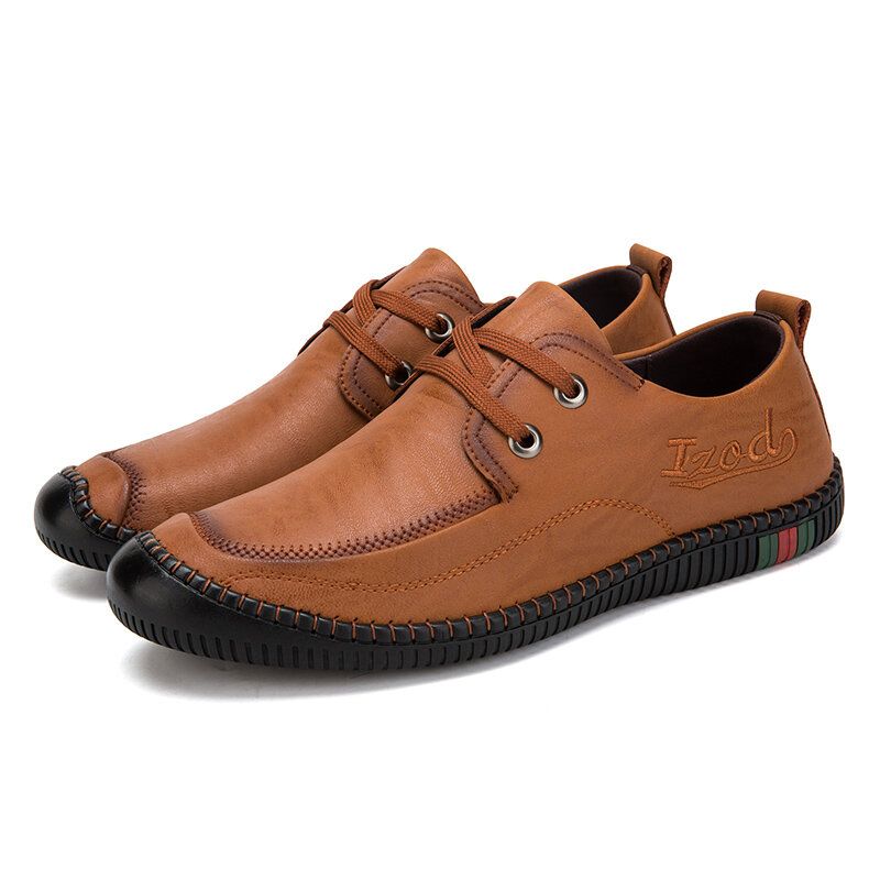 Zapatos Casuales Con Cordones Antideslizantes De Cuero De Microfibra Con Punta De Gorra Para Hombre