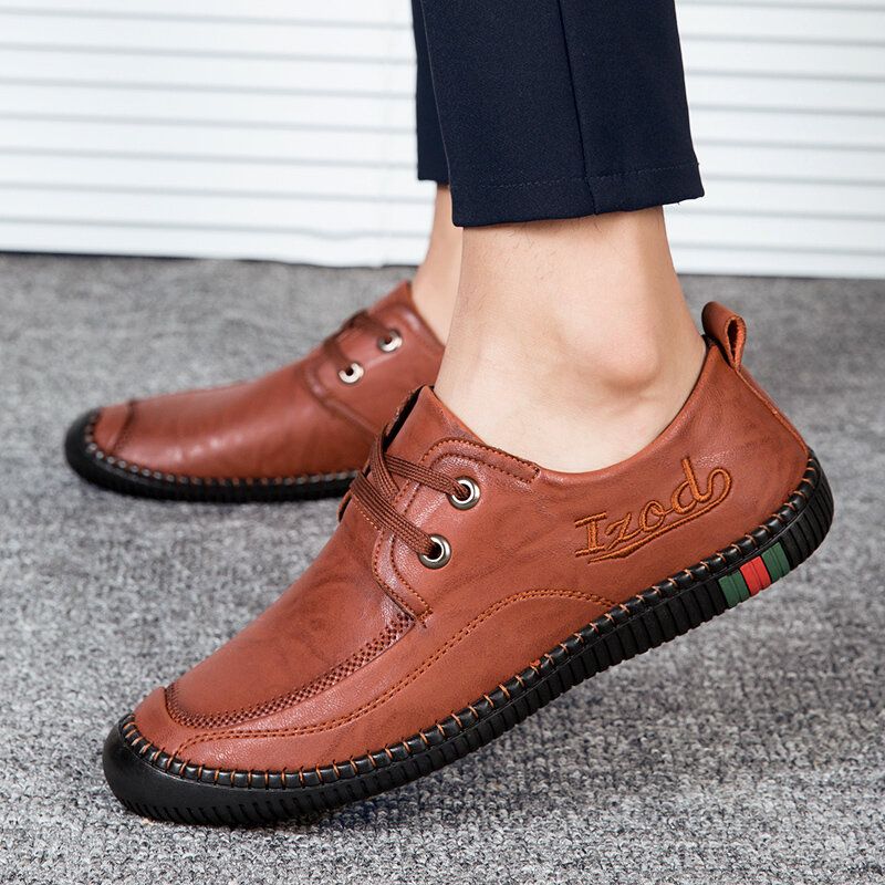 Zapatos Casuales Con Cordones Antideslizantes De Cuero De Microfibra Con Punta De Gorra Para Hombre