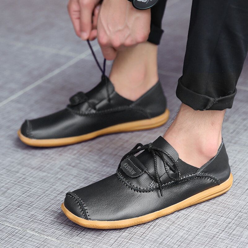 Zapatos Casuales Con Cordones Antideslizantes De Piel De Vacuno De Color Puro Para Hombre