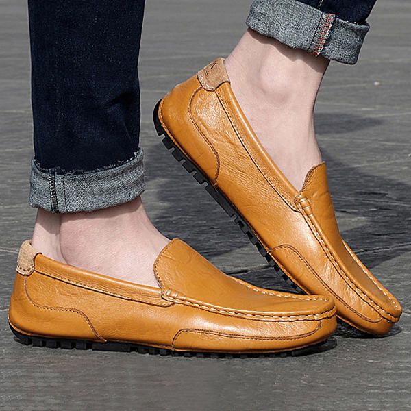 Zapatos Casuales De Conducción De Cuero Para Hombres En Mocasines Cómodos Suaves Planos Al Aire Libre