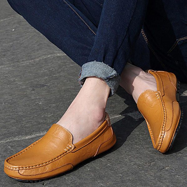 Zapatos Casuales De Conducción De Cuero Para Hombres En Mocasines Cómodos Suaves Planos Al Aire Libre