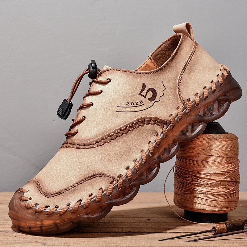 Zapatos Casuales De Costura A Mano Transpirables De Cuero De Microfibra Suave Para Hombres