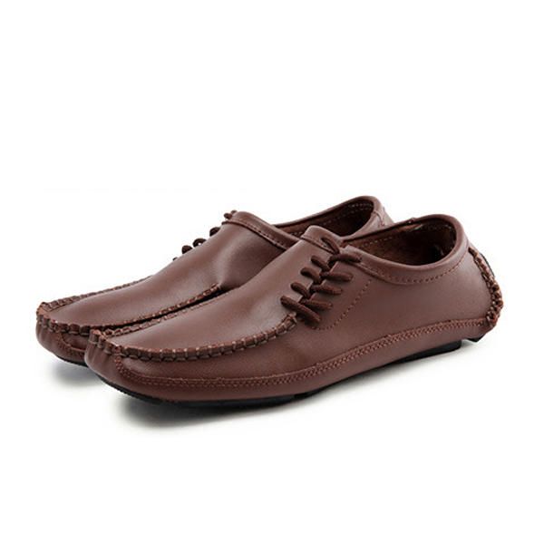 Zapatos Casuales De Cuero Para Hombre Al Aire Libre Con Cordones Cómodos Mocasines