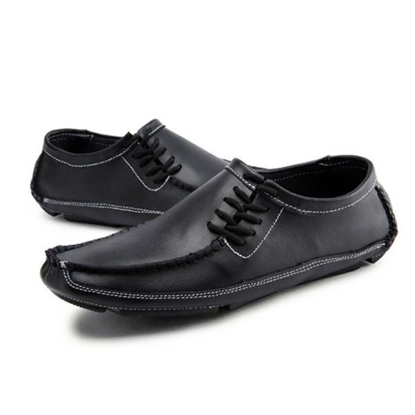 Zapatos Casuales De Cuero Para Hombre Al Aire Libre Con Cordones Cómodos Mocasines