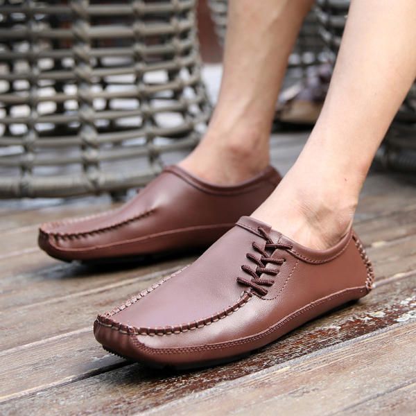 Zapatos Casuales De Cuero Para Hombre Al Aire Libre Con Cordones Cómodos Mocasines