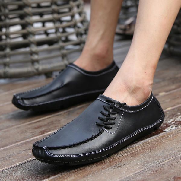 Zapatos Casuales De Cuero Para Hombre Al Aire Libre Con Cordones Cómodos Mocasines