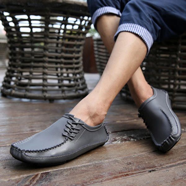 Zapatos Casuales De Cuero Para Hombre Al Aire Libre Con Cordones Cómodos Mocasines