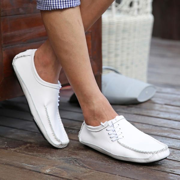 Zapatos Casuales De Cuero Para Hombre Al Aire Libre Con Cordones Cómodos Mocasines