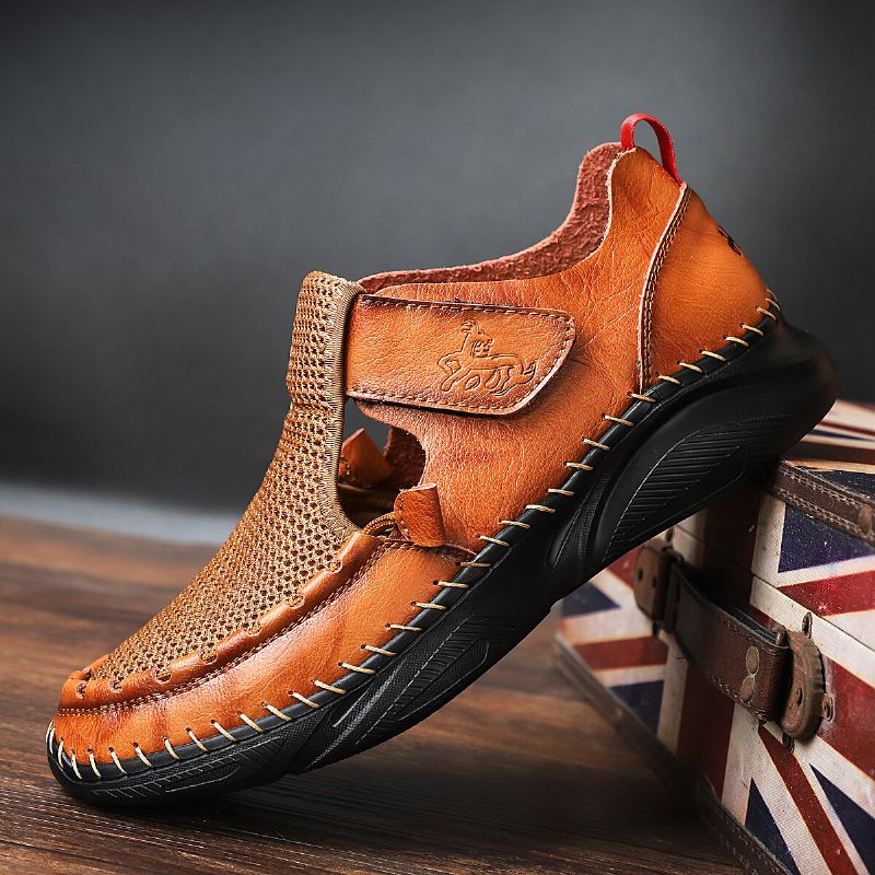 Zapatos Casuales De Malla De Cuero Genuino Ligero Para Hombres