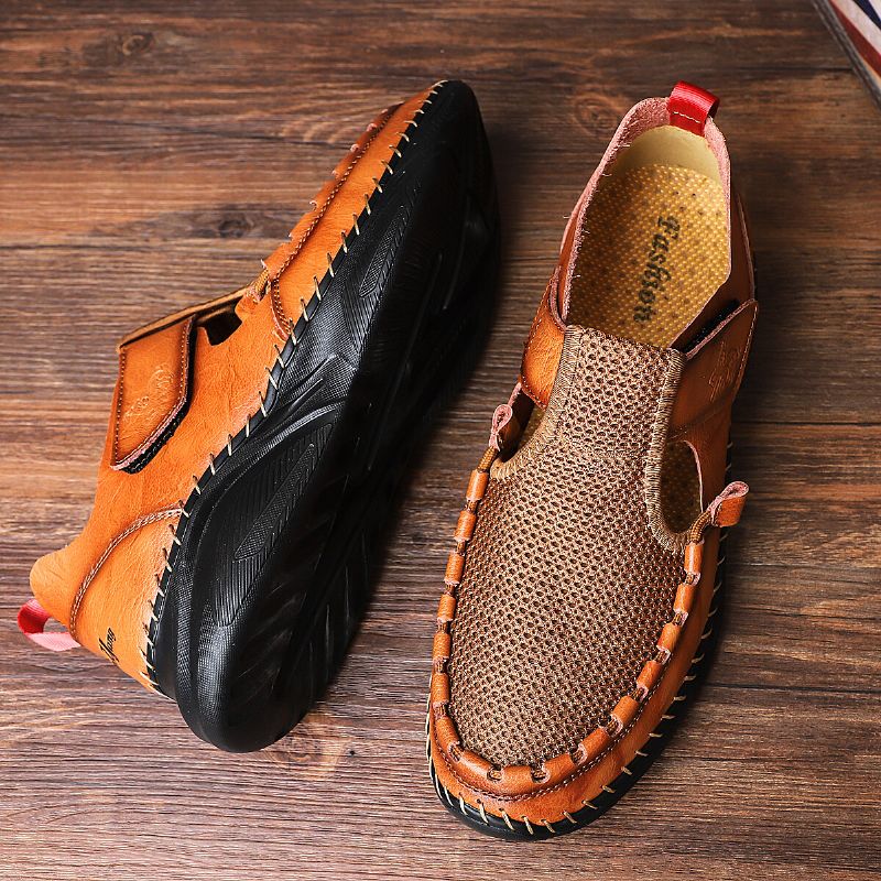 Zapatos Casuales De Malla De Cuero Genuino Ligero Para Hombres