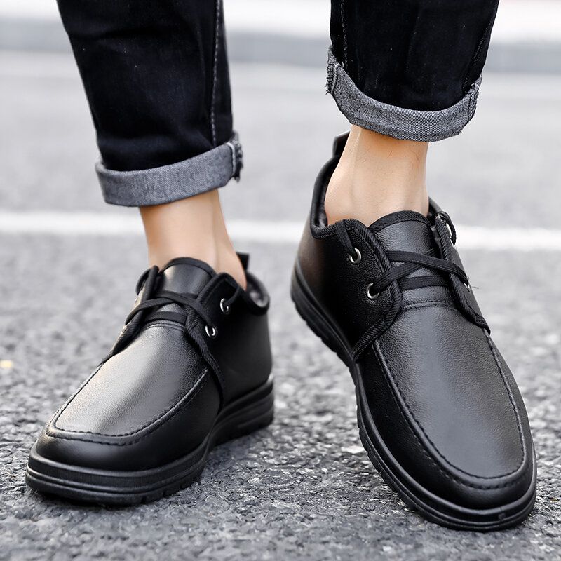 Zapatos Casuales De Negocios Antideslizantes Con Forro Cálido De Cuero De Microfibra Para Hombre