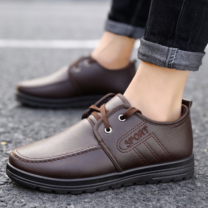 Zapatos Casuales De Negocios Antideslizantes Con Forro Cálido De Cuero De Microfibra Para Hombre