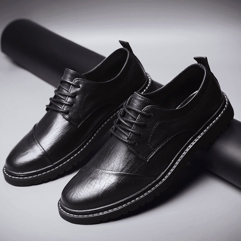 Zapatos Casuales De Negocios Con Cordones De Cuero De Microfibra Plisada De Moda Para Hombres