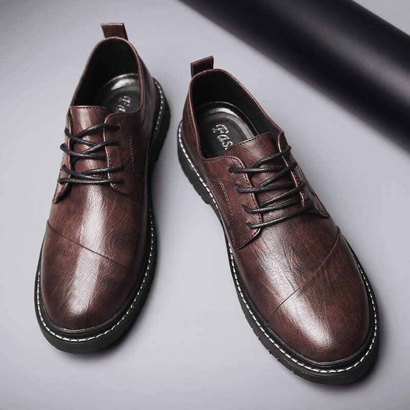 Zapatos Casuales De Negocios Con Cordones De Cuero De Microfibra Plisada De Moda Para Hombres