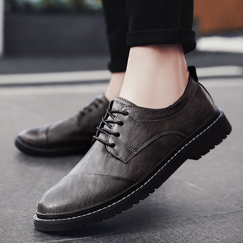 Zapatos Casuales De Negocios Con Cordones De Cuero De Microfibra Plisada De Moda Para Hombres