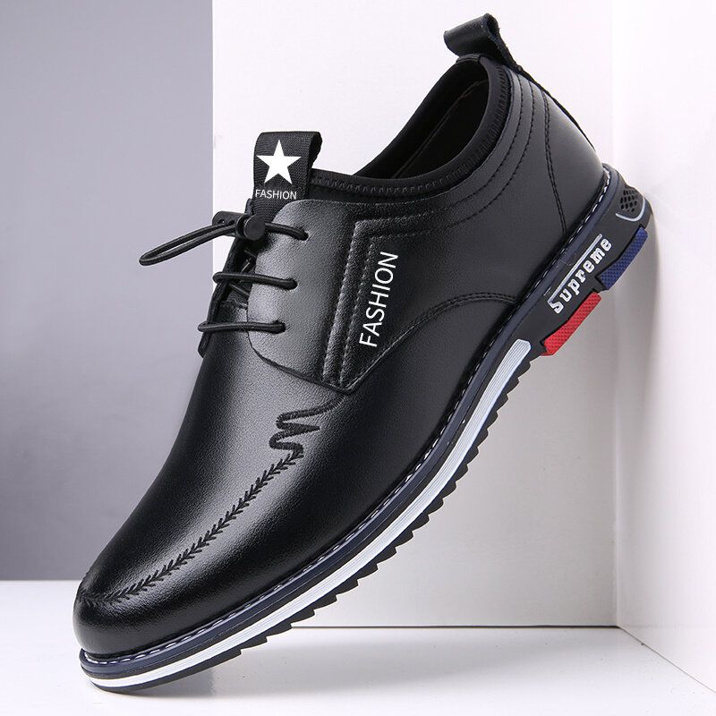 Zapatos Casuales De Negocios De Encaje Elástico Antideslizante De Cuero De Microfibra Para Hombre