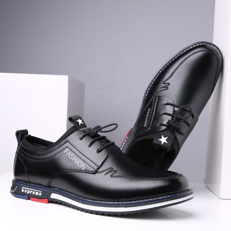 Zapatos Casuales De Negocios De Encaje Elástico Antideslizante De Cuero De Microfibra Para Hombre