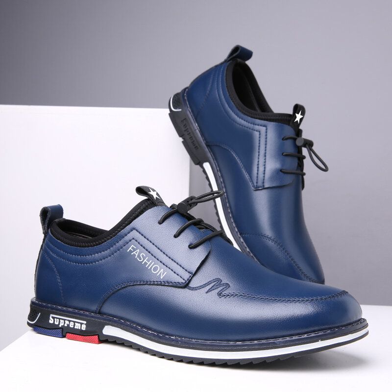 Zapatos Casuales De Negocios De Encaje Elástico Antideslizante De Cuero De Microfibra Para Hombre