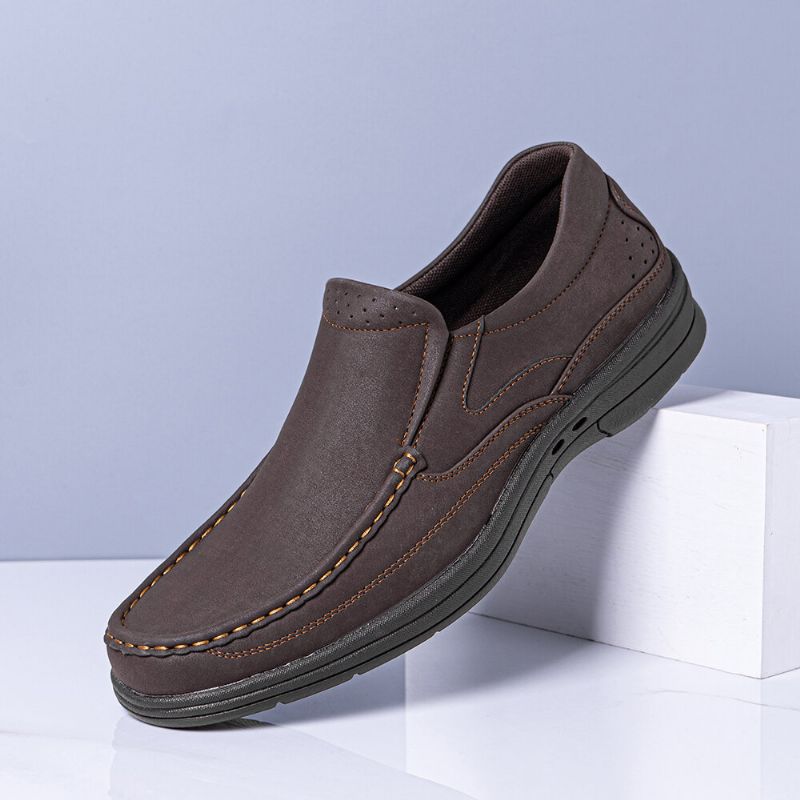 Zapatos Casuales De Negocios Suaves Antideslizantes De Cuero De Microfibra Con Costura Hecha A Mano Para Hombres