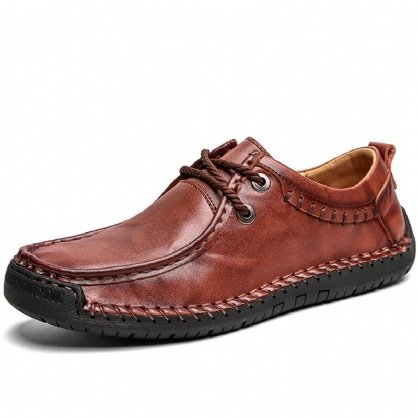 Zapatos Casuales De Negocios De Suela Suave Antideslizante Con Costura A Mano De Cuero De Vaca Para Hombres