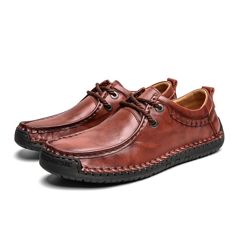 Zapatos Casuales De Negocios De Suela Suave Antideslizante Con Costura A Mano De Cuero De Vaca Para Hombres