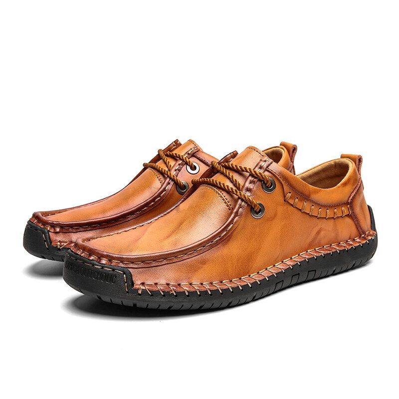 Zapatos Casuales De Negocios De Suela Suave Antideslizante Con Costura A Mano De Cuero De Vaca Para Hombres