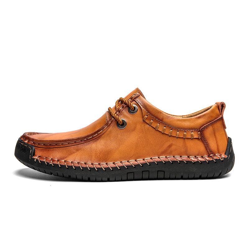 Zapatos Casuales De Negocios De Suela Suave Antideslizante Con Costura A Mano De Cuero De Vaca Para Hombres