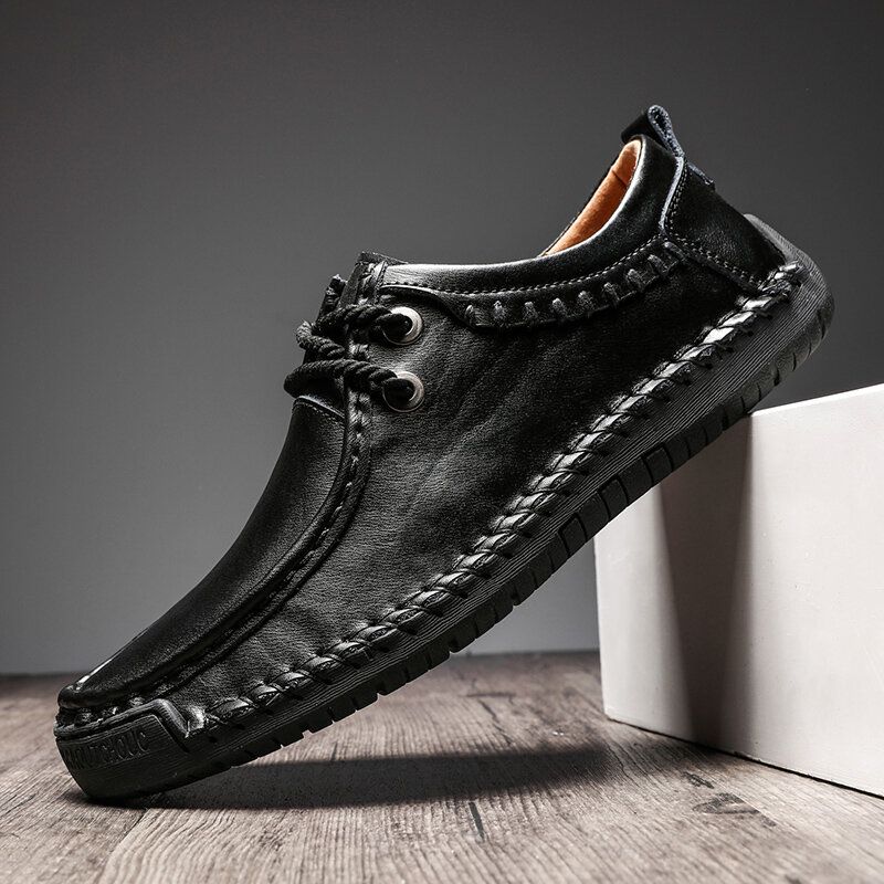 Zapatos Casuales De Negocios De Suela Suave Antideslizante Con Costura A Mano De Cuero De Vaca Para Hombres