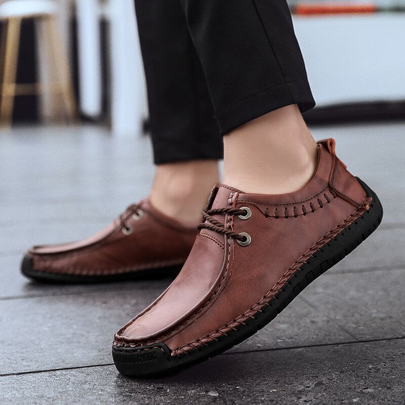 Zapatos Casuales De Negocios De Suela Suave Antideslizante Con Costura A Mano De Cuero De Vaca Para Hombres