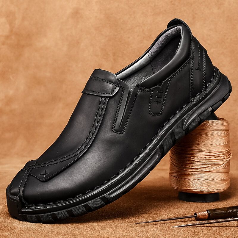 Zapatos Casuales De Negocios De Suela Suave Antideslizante De Cuero De Vaca Cosido A Mano Para Hombres