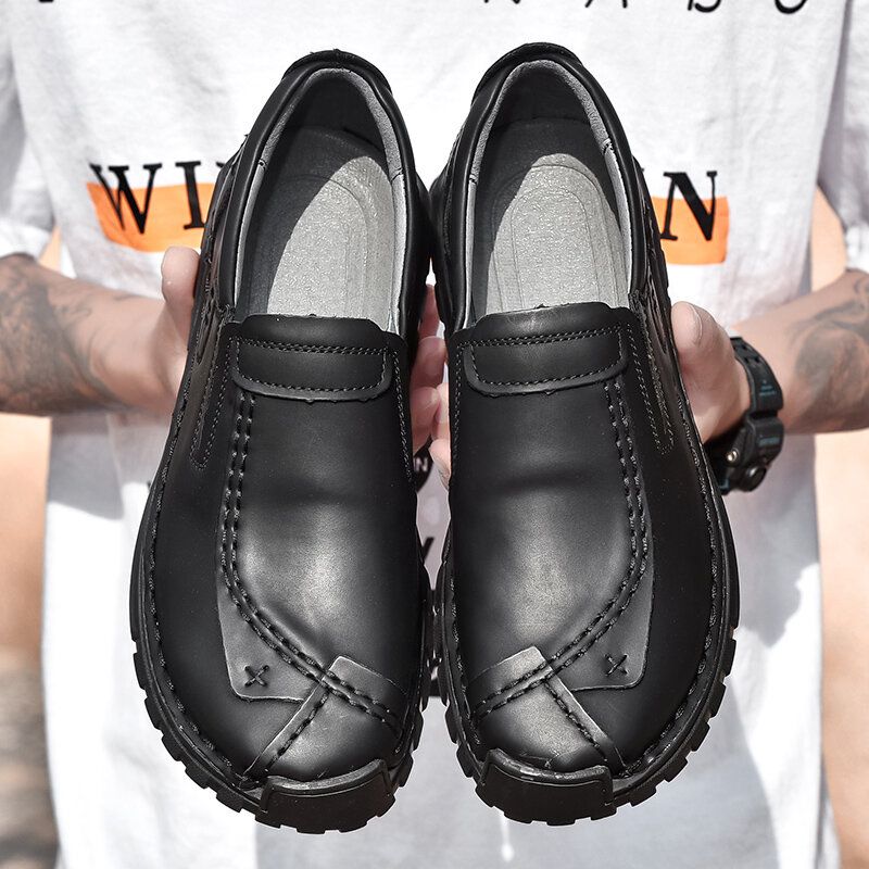 Zapatos Casuales De Negocios De Suela Suave Antideslizante De Cuero De Vaca Cosido A Mano Para Hombres