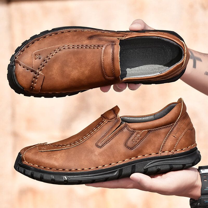 Zapatos Casuales De Negocios De Suela Suave Antideslizante De Cuero De Vaca Cosido A Mano Para Hombres