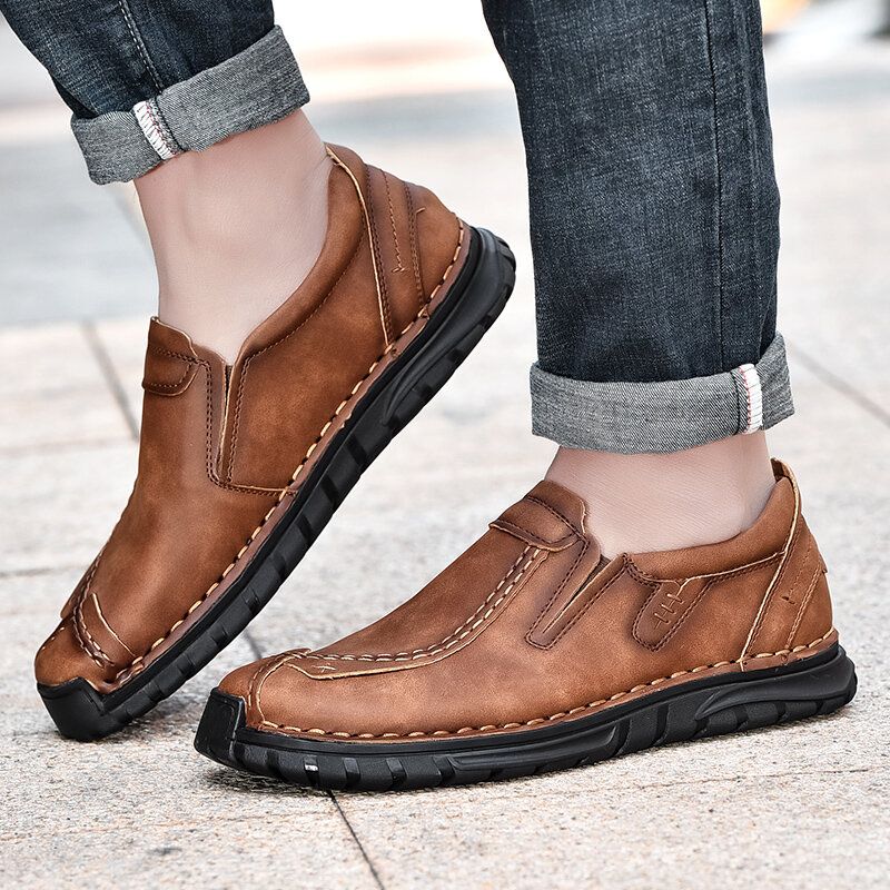 Zapatos Casuales De Negocios De Suela Suave Antideslizante De Cuero De Vaca Cosido A Mano Para Hombres