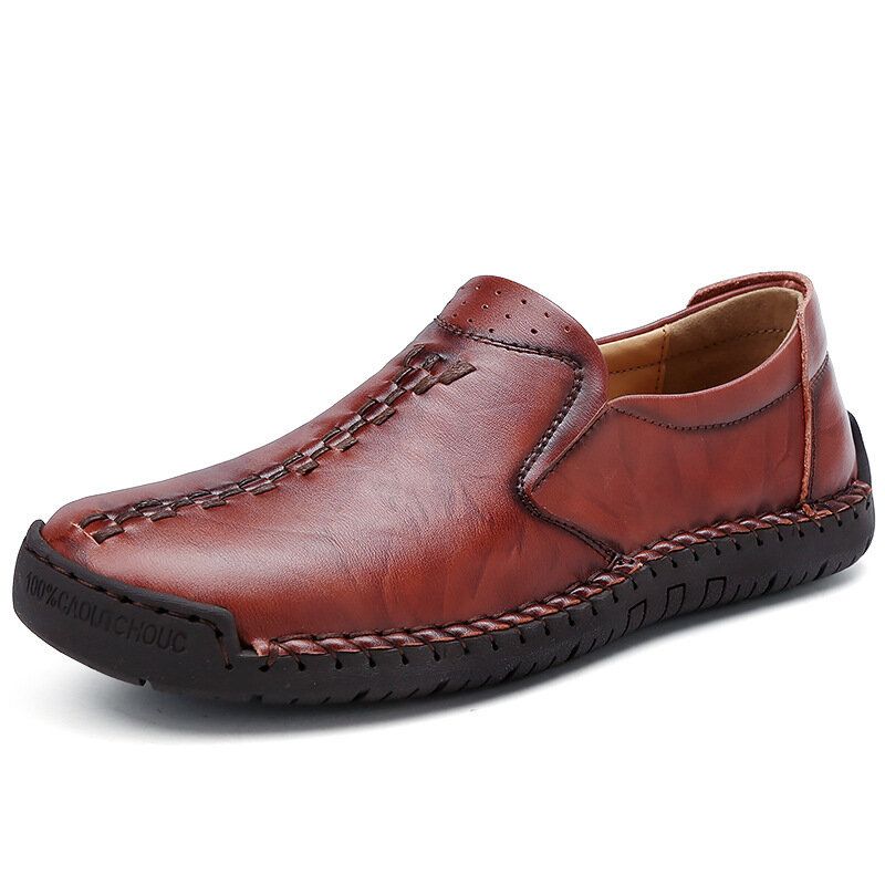 Zapatos Casuales De Negocios De Suela Suave Antideslizante De Cuero De Vaca Cosido A Mano Para Hombres