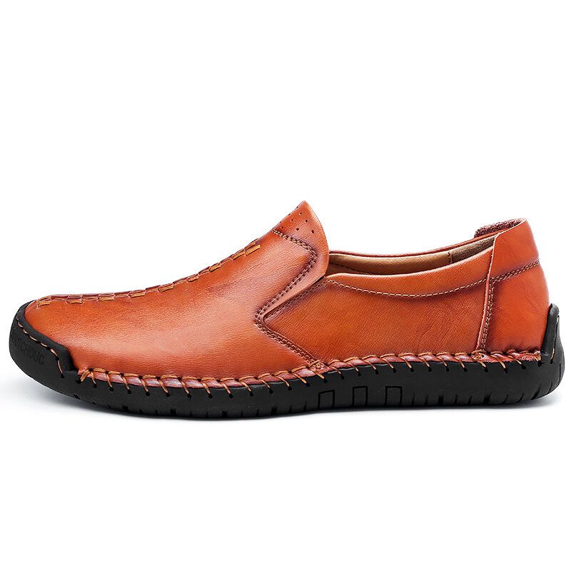 Zapatos Casuales De Negocios De Suela Suave Antideslizante De Cuero De Vaca Cosido A Mano Para Hombres