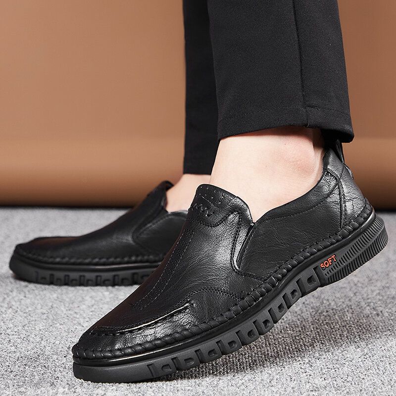 Zapatos Casuales De Negocios Transpirables Antideslizantes De Cuero De Microfibra Con Costura Hecha A Mano Para Hombres