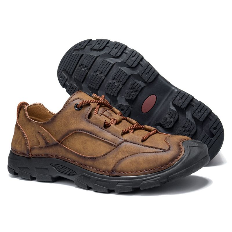 Zapatos Casuales Retro De Suela Suave Antideslizante De Cuero De Costura Al Aire Libre Para Hombres