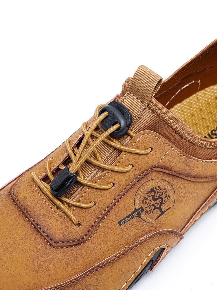 Zapatos Casuales Suaves Antideslizantes De Cuero De Microfibra Cosidos A Mano Para Hombres