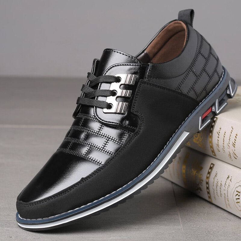 Zapatos Casuales Suaves Con Cordones Antideslizantes De Empalme De Cuero Genuino Para Hombres