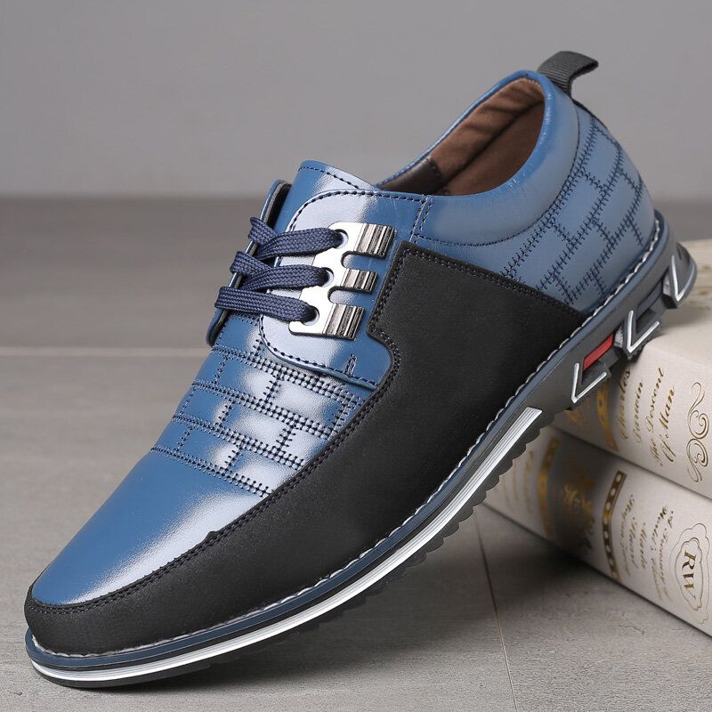 Zapatos Casuales Suaves Con Cordones Antideslizantes De Empalme De Cuero Genuino Para Hombres