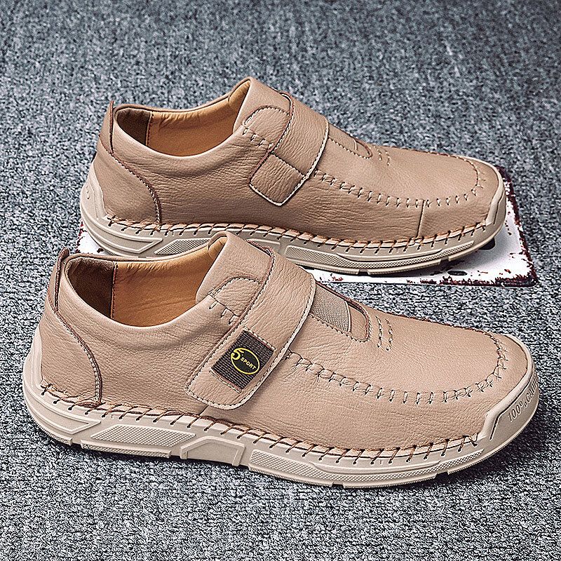 Zapatos Casuales Suaves Con Lazo De Gancho De Cuero De Microfibra Cosido A Mano Para Hombres