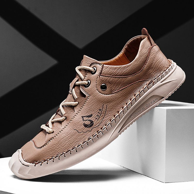 Zapatos Casuales De Suela Suave Antideslizante De Cuero De Microfibra Cosido A Mano Para Hombre