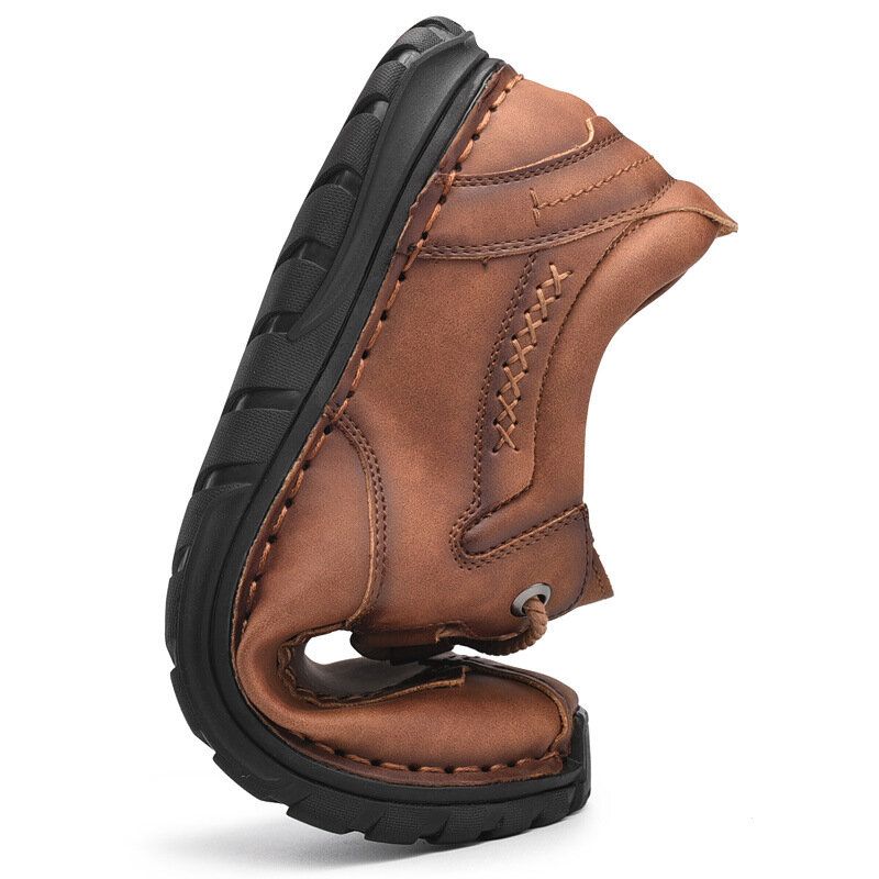 Zapatos Casuales De Suela Suave Antideslizante De Cuero De Vaca De Cosido A Mano Retro Para Hombres