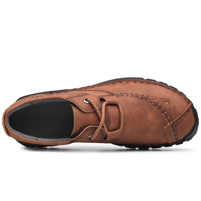 Zapatos Casuales De Suela Suave Antideslizante De Cuero De Vaca De Cosido A Mano Retro Para Hombres