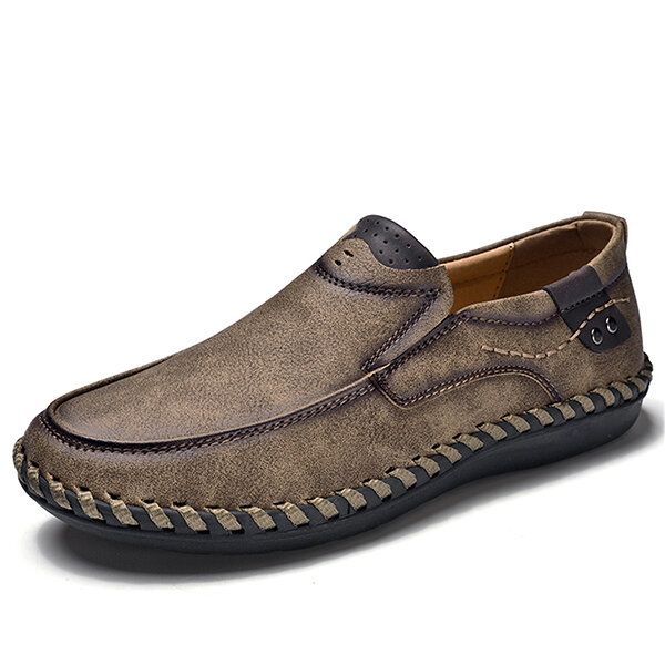 Zapatos Casuales De Suela Suave Para Hombre Con Costura A Mano De Cuero Sin Cordones