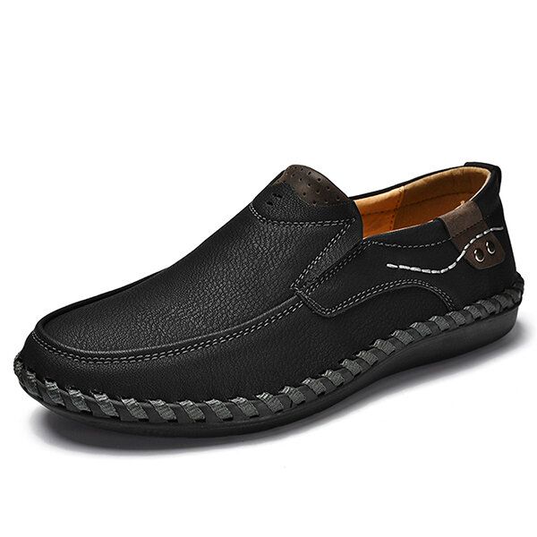 Zapatos Casuales De Suela Suave Para Hombre Con Costura A Mano De Cuero Sin Cordones