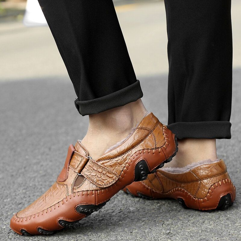 Zapatos De Conducción Planos Antideslizantes De Cuero Con Relieve De Cocodrilo Para Hombre Suela Suave Y Cálida