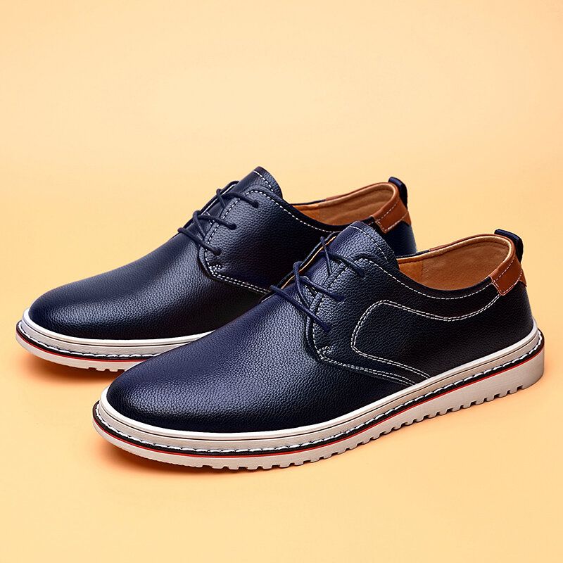 Zapatos De Cuero Casuales Con Cordones Cómodos Hechos A Mano De Estilo Británico Para Hombres