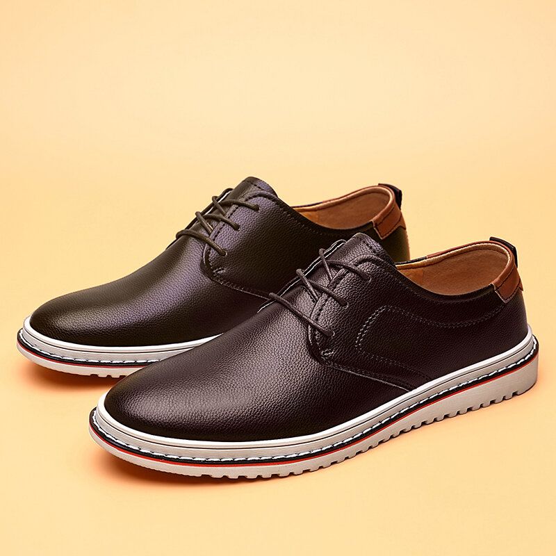 Zapatos De Cuero Casuales Con Cordones Cómodos Hechos A Mano De Estilo Británico Para Hombres